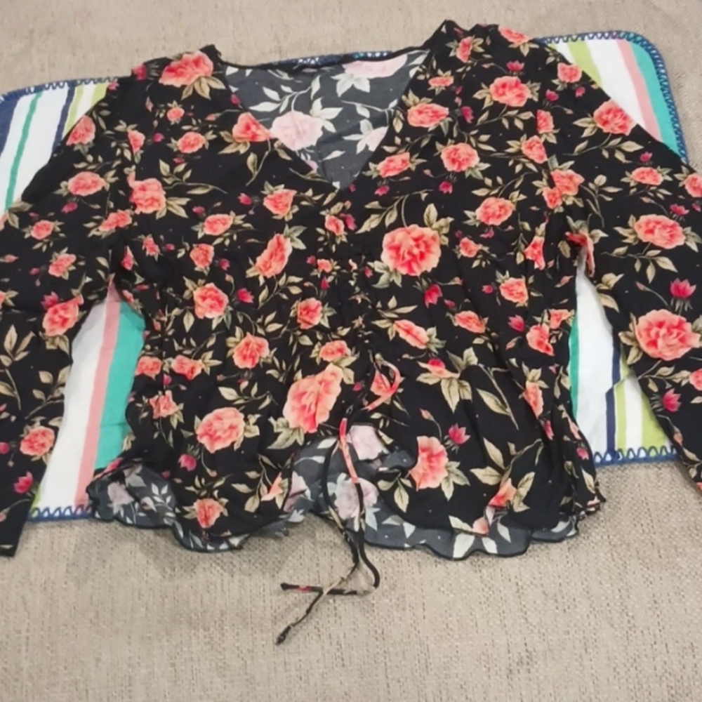 Zara blouse, xs, black and orange, floral. Good casual shirt.